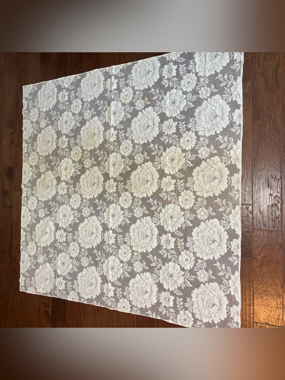 Vtg Sheer White Lace Curtain Panel 60x58 Square Floral Mesh Cottagecore Granny